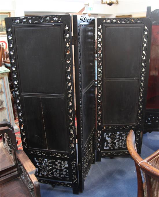 A Chinese Hundred Birds embroidered four-fold screen, early 20th century